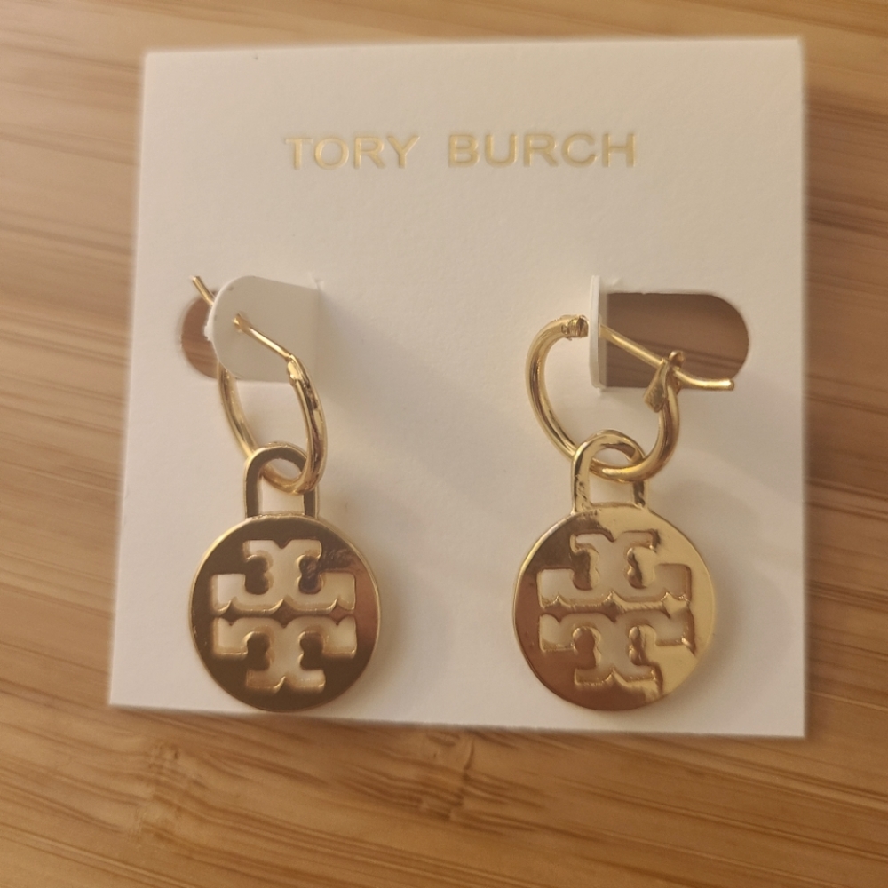 NWOT Tory Burch Gold Drop Logo Earrings